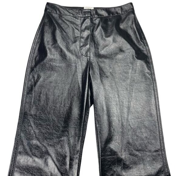 WILFRED Aritzia Vegan Leather Vinyl Straight Leg Tempest Sz 6 Black - Picture 3 of 6